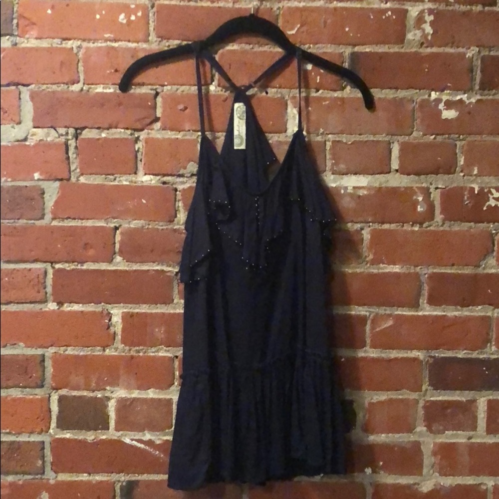 Flowy navy top with beading